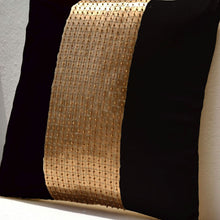 Load image into Gallery viewer, Black Gold Color Block Pillow Cover