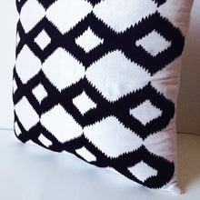 Load image into Gallery viewer, Black Ikat on White Silk Pillow Cover