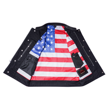 Load image into Gallery viewer, Mens's Leather Motorcycle Vest with Scoop Collar &amp; USA Flag