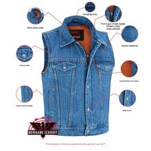 Load image into Gallery viewer, Blue Men's  denim motorcycle vest with Snap/Zipper Front