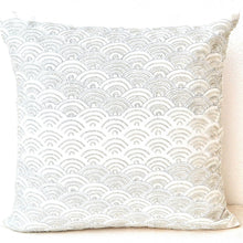 Load image into Gallery viewer, Decorative throw pillow covers -Ivory white throw pillows with detailed embroidered waves - Sashiko- Cushion cover - Couch pillows 16x16