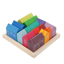 Load image into Gallery viewer, 15-Piece Stained Little Village Wooden House Building Blocks Se