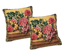 Load image into Gallery viewer, DaDa Bedding Set of 2-Pieces Parade Fruit &amp; Roses Garden Tapestry Throw Pillow Covers w/ Inserts - 18" x 18"