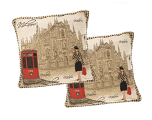 Load image into Gallery viewer, DaDa Bedding Set of 2-Pieces Postcard Milan Tapestry Throw Pillow Covers w/ Pillow Inserts, 18" x 18"
