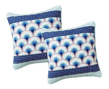 Load image into Gallery viewer, DaDa Bedding Set of 2-Pieces Mediterranean Fans Waves Minty Blue Throw Pillow Covers, 18" x 18" (JHW884)