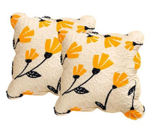 Load image into Gallery viewer, DaDa Bedding Set of 2-Pieces Yellow Fleur Floral Golden Orange Ivory Cream Scalloped Throw Pillow Covers, 18" x 18" (18112)