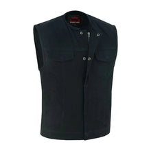 Load image into Gallery viewer, Mens Black Denim Motorcycle Vest with Concealed Snaps &amp; Zipper