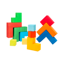 Load image into Gallery viewer, **Pre-order (Ships in 2-3 Weeks)**12 Pcs STAINED Large Rainbow Wooden Creative Puzzle Square Blocks with Storage Tray