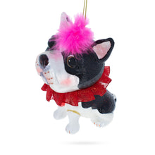 Load image into Gallery viewer, Boston Terrier with Pink Feather Glass Christmas Ornament