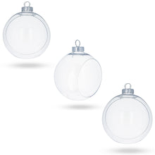 Load image into Gallery viewer, Set of 3 Clear Plastic Christmas Ball Ornaments with Cutout Openings DIY Craft 3.6 Inches