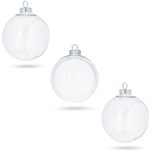 Load image into Gallery viewer, Set of 3 Clear Plastic Christmas Ball Ornaments with Cutout Openings DIY Craft 3.6 Inches