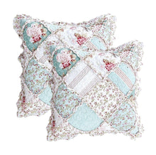 Load image into Gallery viewer, DaDa Bedding Set of 2-Pieces Hint of Mint Floral Patchwork Throw Pillow Covers, 18" x 18" (JHW3036)