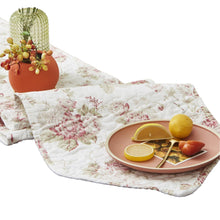 Load image into Gallery viewer, DaDa Bedding Hint of Mint Cottage Floral Roses Quilted Cotton Dining Table Runner (3036)