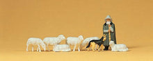 Load image into Gallery viewer, Preiser 14160 HO Scale Animals -- Shepherd w/Sheep Dog &amp; Sheep pkg(8)
