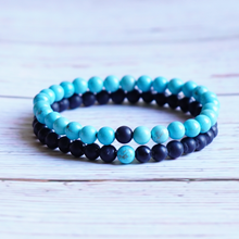 Load image into Gallery viewer, Matte Onyx &amp; Blue Turquoise Soothing &amp; Protective Energy Bracelets