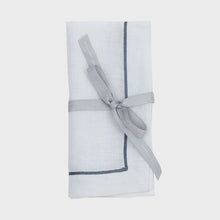 Load image into Gallery viewer, Gunmetal trim linen dinner napkins, white, set of two