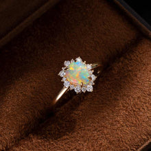 Load image into Gallery viewer, Snowflake Semi Black Opal &amp; Diamond Engagement Ring 18K Yellow Gold