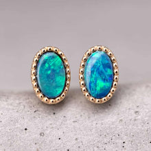 Load image into Gallery viewer, Minimalist Oval Doublet Opal Stud Earrings 18K Yellow Gold