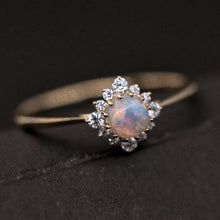 Load image into Gallery viewer, Petite Opal Diamond Halo Engagement Ring 18K Yellow Gold