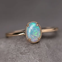 Load image into Gallery viewer, Minimal Style Oval Australian Solid Opal Ring 18k Yellow Gold Band
