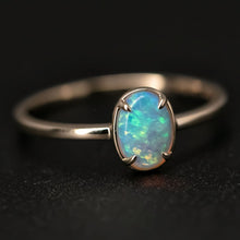 Load image into Gallery viewer, Minimal Style Oval Australian Solid Opal Ring 18k Yellow Gold Band