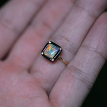 Load image into Gallery viewer, Unique Square Black Opal Agate Diamond Engagement Ring 18K Yellow Gold