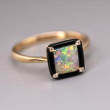 Load image into Gallery viewer, Unique Square Black Opal Agate Diamond Engagement Ring 18K Yellow Gold