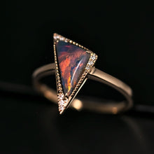 Load image into Gallery viewer, Amazing Color Triangle Black Opal Diamond Engagement Ring 18K Yellow Gold