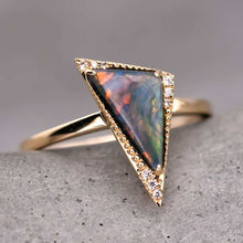 Load image into Gallery viewer, Amazing Color Triangle Black Opal Diamond Engagement Ring 18K Yellow Gold