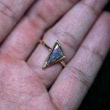 Load image into Gallery viewer, Amazing Color Triangle Black Opal Diamond Engagement Ring 18K Yellow Gold