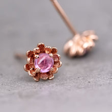 Load image into Gallery viewer, Peony Flower Stud Earrings with Pink Sapphire 14K Rose Gold