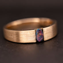 Load image into Gallery viewer, Minimalist Satin Finish Australian Black Opal Band 18K Yellow Gold