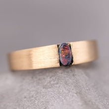 Load image into Gallery viewer, Minimalist Satin Finish Australian Black Opal Band 18K Yellow Gold