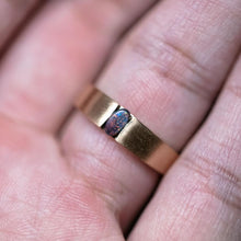 Load image into Gallery viewer, Minimalist Satin Finish Australian Black Opal Band 18K Yellow Gold