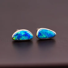 Load image into Gallery viewer, Minimalist Free Shaped Australian Doublet Opal Stud Earrings 18K Yellow Gold