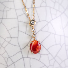 Load image into Gallery viewer, Red Color Mexican Egg Fire Opal Diamond Necklace 18K Yellow Gold