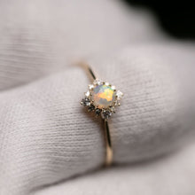 Load image into Gallery viewer, Petite Opal Diamond Halo Engagement Ring 18K Yellow Gold