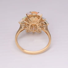 Load image into Gallery viewer, Unique Halo Design Mexican Fire Opal &amp; Australian Opal Engagement Ring 18K Yellow Gold