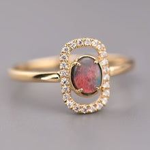 Load image into Gallery viewer, Stylish Black Opal &amp; Halo Diamond Engagement Ring 18K Yellow Gold