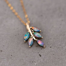 Load image into Gallery viewer, Olive Leaf Design Australian Doublet Opal Pendant Necklace 18K Yellow Gold