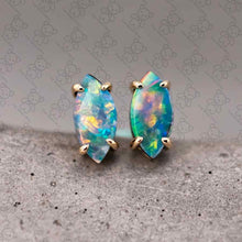 Load image into Gallery viewer, Dainty Marquise-Cut Australian Doublet Opal Stud Earrings 18K Yellow Gold