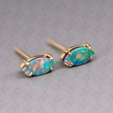 Load image into Gallery viewer, Dainty Marquise-Cut Australian Doublet Opal Stud Earrings 18K Yellow Gold