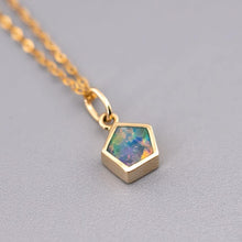 Load image into Gallery viewer, Minimalist Geometric Pentagon Doublet Opal Pendant Necklace 14k Yellow Gold