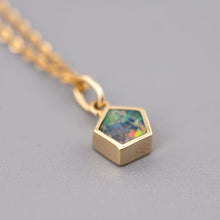 Load image into Gallery viewer, Minimalist Geometric Pentagon Doublet Opal Pendant Necklace 14k Yellow Gold