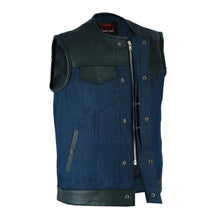 Load image into Gallery viewer, Men's Leather/Denim Combo Vest (Black/Broken Blue)