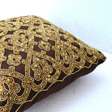 Load image into Gallery viewer, Gold Floral Lattice Pillow