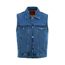 Load image into Gallery viewer, Men's Snap Front Blue Denim Motorcycle Vest