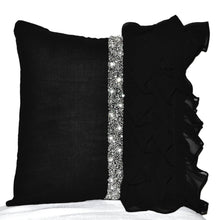 Load image into Gallery viewer, Black Ruffles Sequin Crystal Throw Pillow Cover