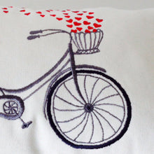 Load image into Gallery viewer, Decorative Throw Pillow Cover with Heart Bicycle Embroidered on Canvas-12x20- Engagement Wedding Anniversary Birthday Gift- Back to School