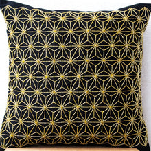 Load image into Gallery viewer, Gold Hemp Leaf Embroidery Sashiko Pillow Case On Black Faux Silk Designer Cushion